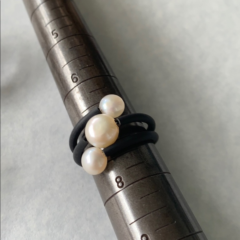 Leather and Pearl Rings. Adjustable